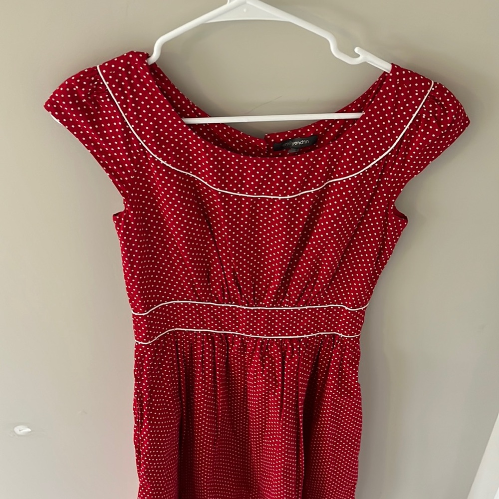 Red and white polka dot dress